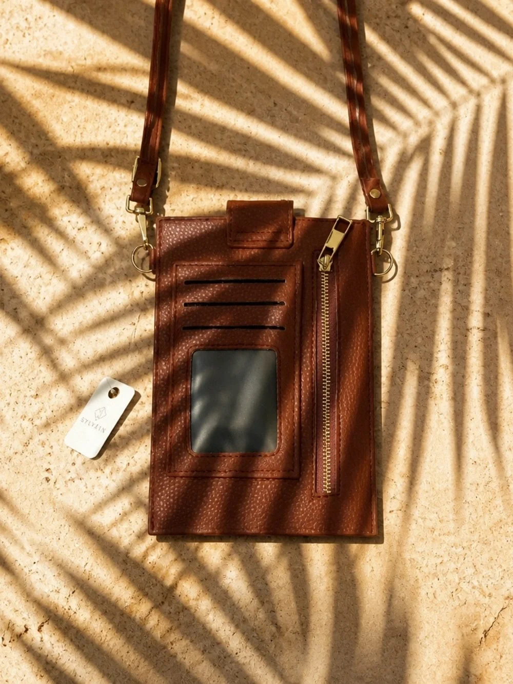 Brown Leather Crossbody Card Holder Bag
